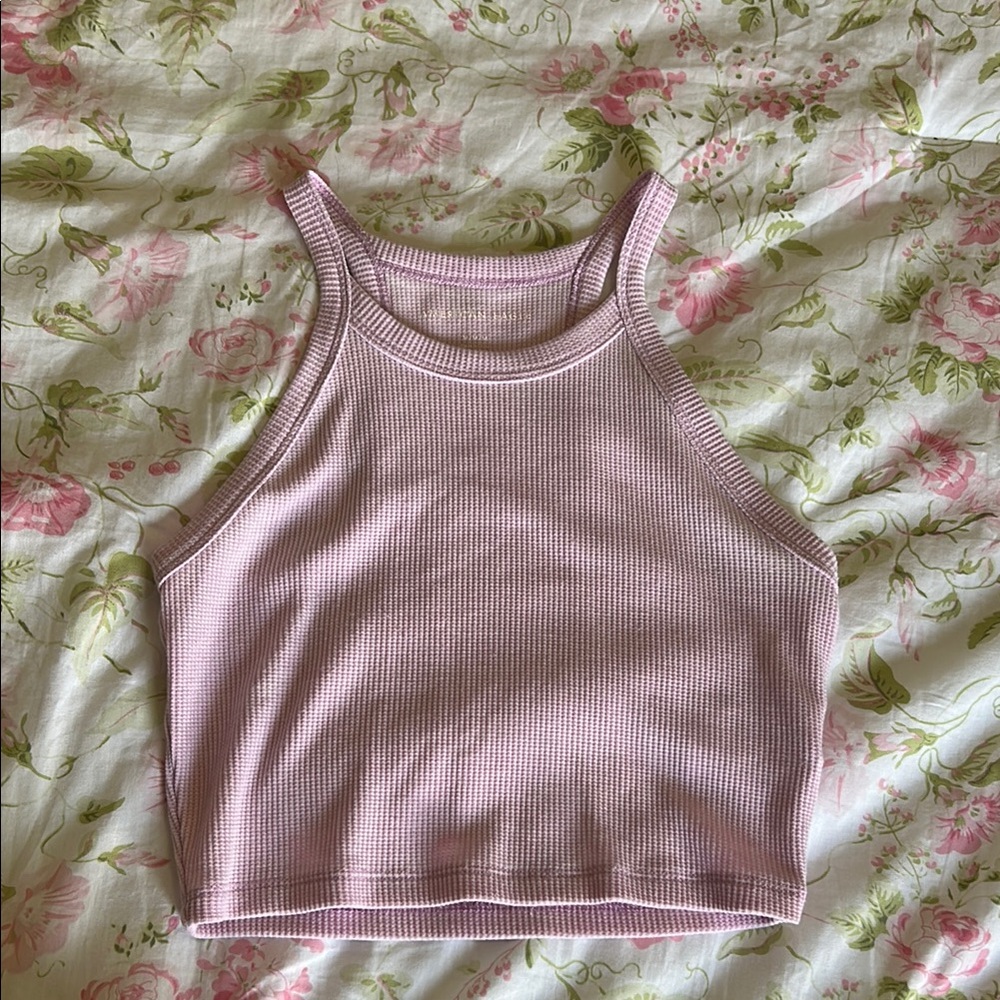 American Eagle Outfitters Pink Fitted Crop Tank Top